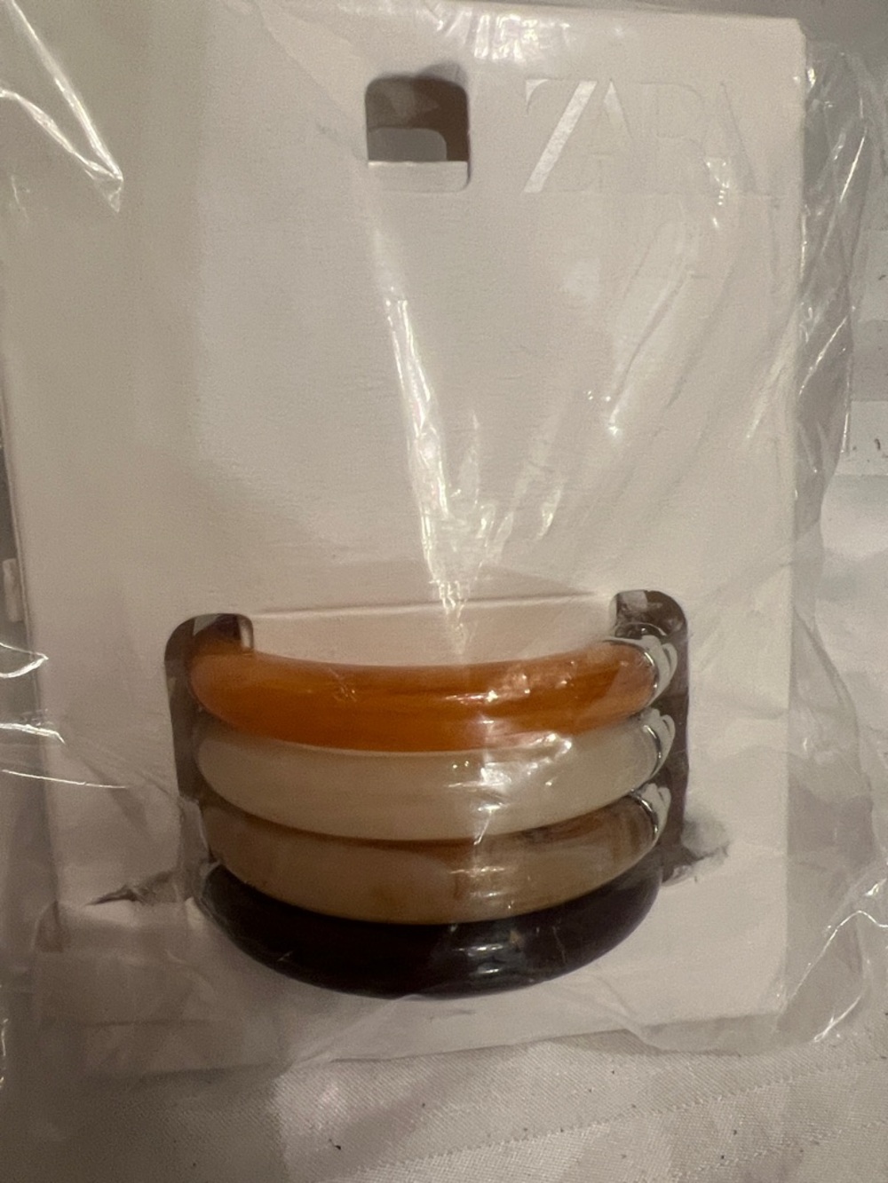 Zara Stacked Resin Bangle Set - Amber, Cream, Taupe, Black
